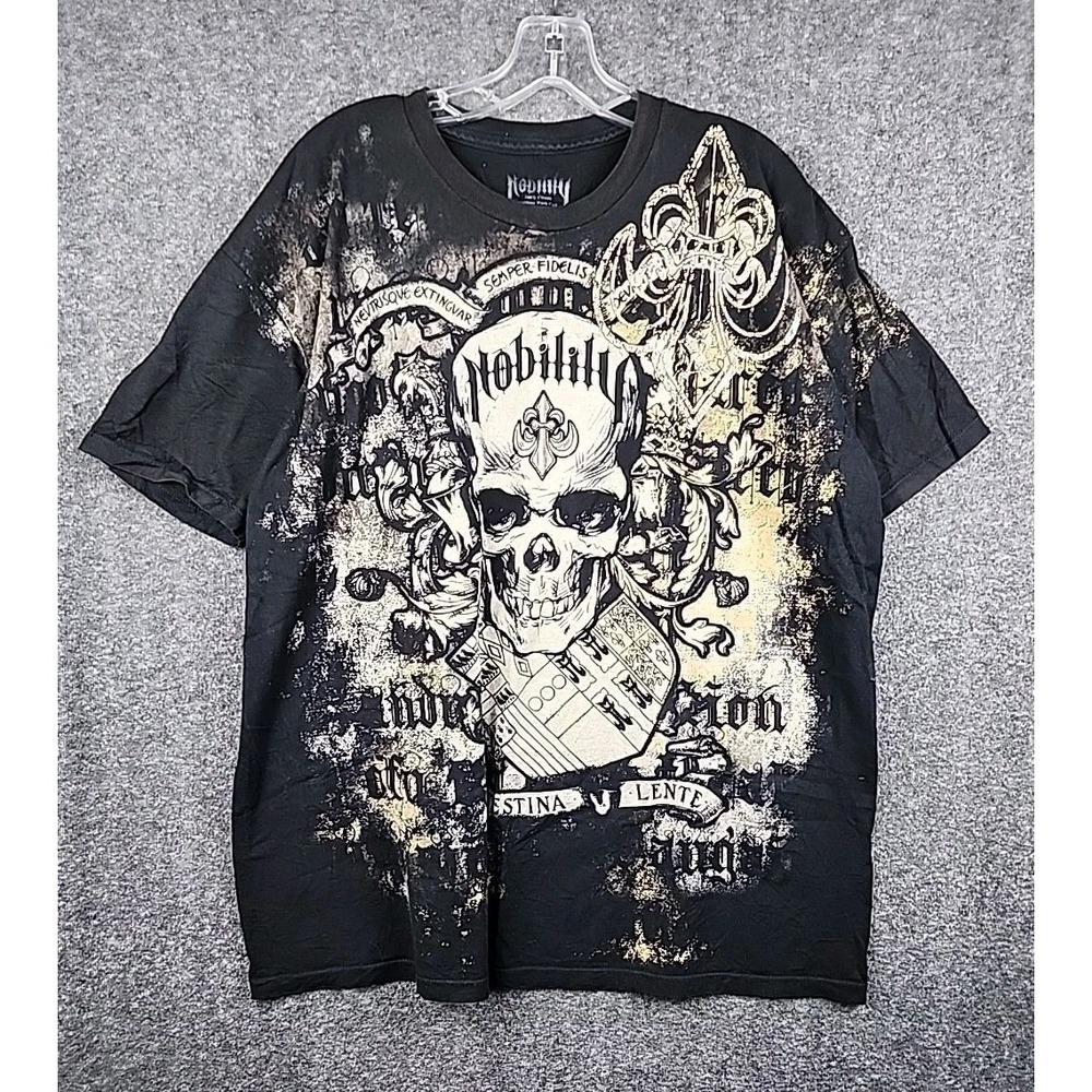 Nobility Y2K Skull AOP Shirt Size 2XL Black White Goth Grunge Skater USA Printed